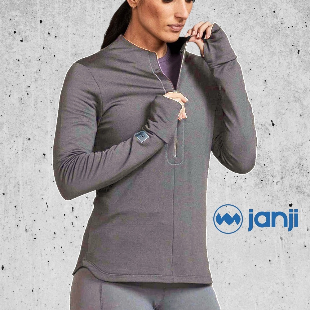 Janji Womens‎ Rover Merino Half-Zip Running Pullover Reflective Logo Grey L